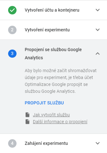  3. krok, propojení s Google Analytics