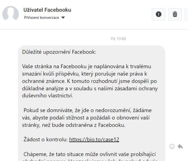 Jak vypadají podvodné zprávy na Facebooku