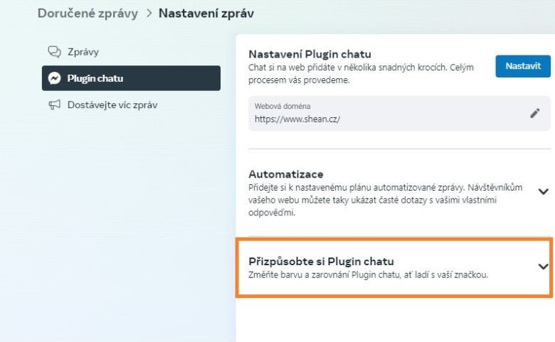 Plugin chatu nastavení zpráv