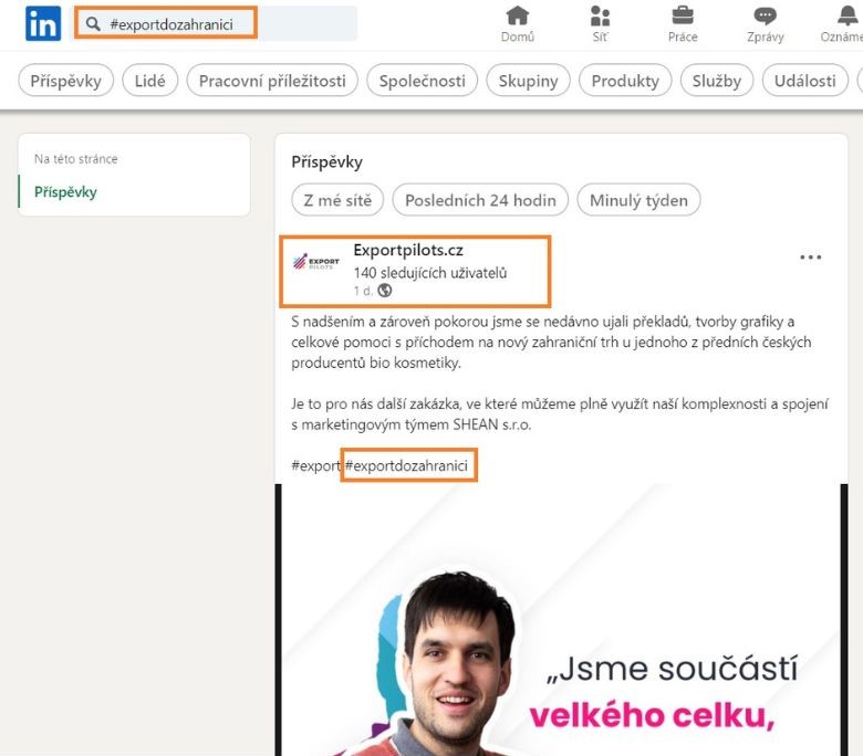 vyhledávání pomocí hastagů na linkedinu